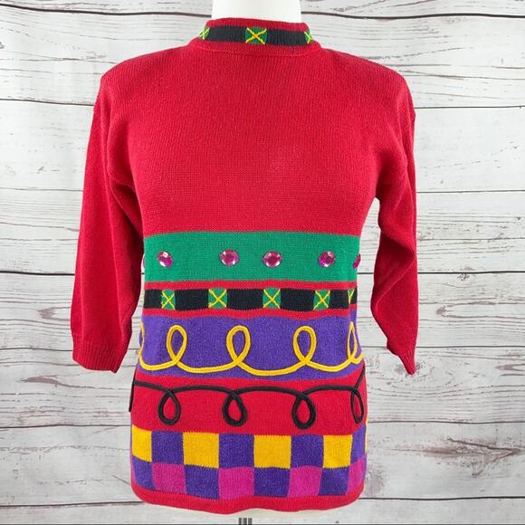 P'Galli Designs elf red rhinestone sweater - Picture 1 of 13